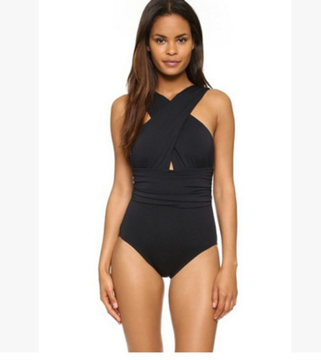 Modern női teljes fürdőruha fekete-fehér színben