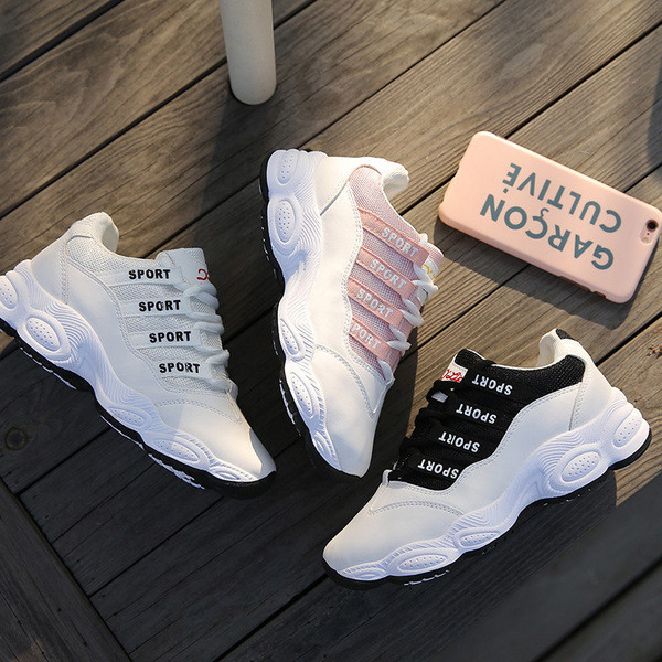 Modern női tornacipő fehér, fekete és rózsaszín színben