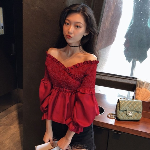 Cămașă de damă cu mâneci căzute în două culori