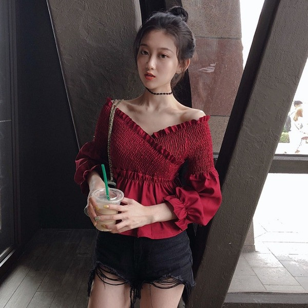 Cămașă de damă cu mâneci căzute în două culori