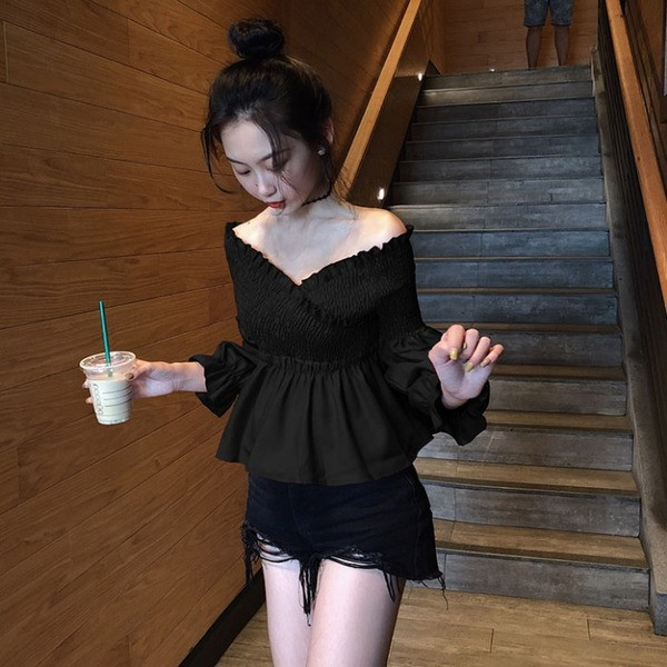 Cămașă de damă cu mâneci căzute în două culori