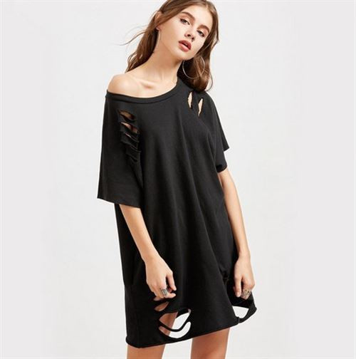 Rochie de dama sport-casual cu motive rupte in negru