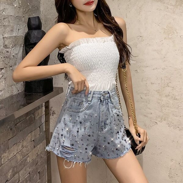 Pantaloni scurti moderni de dama cu elemente metalice in doua culori