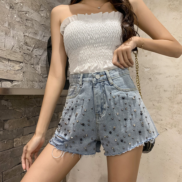 Pantaloni scurti moderni de dama cu elemente metalice in doua culori