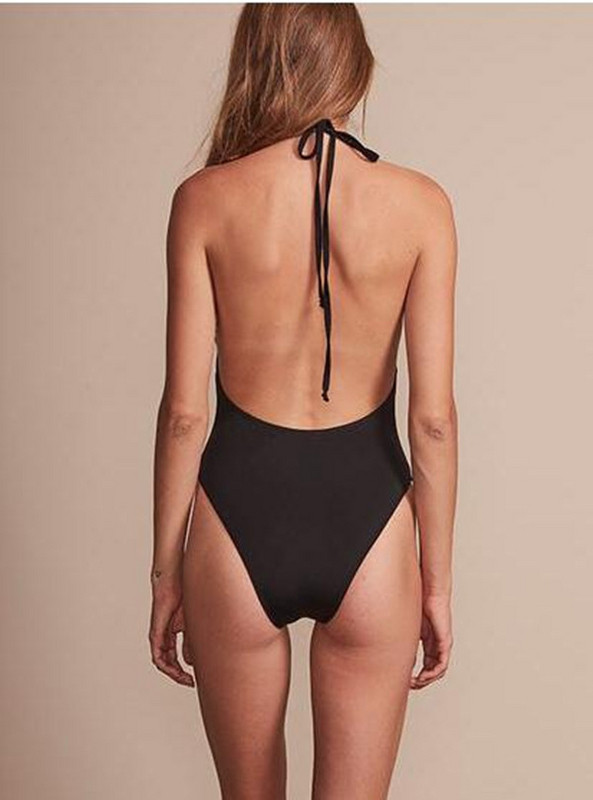 Costum de baie complet de damă modern, cu spatele gol, în negru