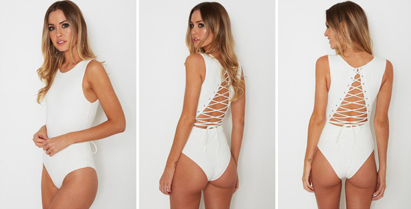 Costum de baie modern pentru femei cu cravate alb-negru