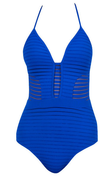 Modern fürdőruha V-nyakú fehér, kék és fekete színekben