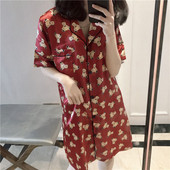 Stílusos női hálóing rövid ujjú kék és piros színben