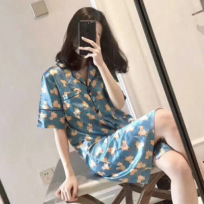 Stílusos női hálóing rövid ujjú kék és piros színben