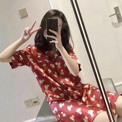 Stílusos női hálóing rövid ujjú kék és piros színben