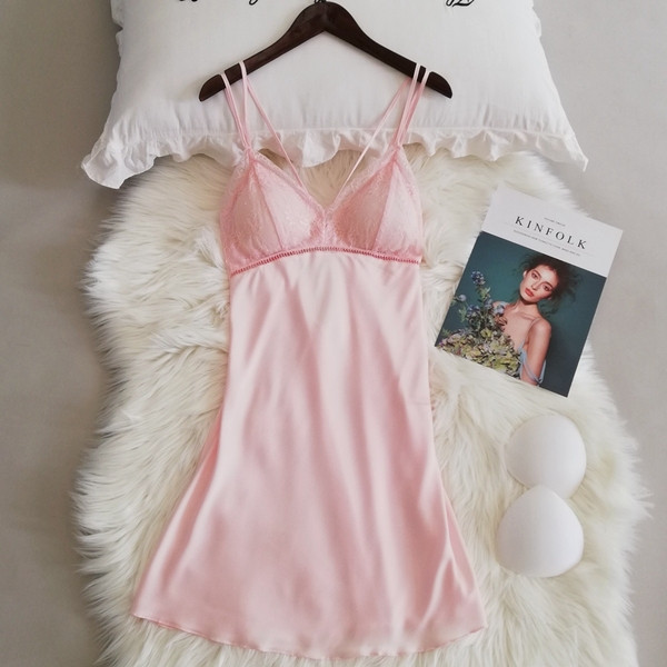 Cămașă de noapte damă cu bretele subțiri și dantelă în mai multe culori