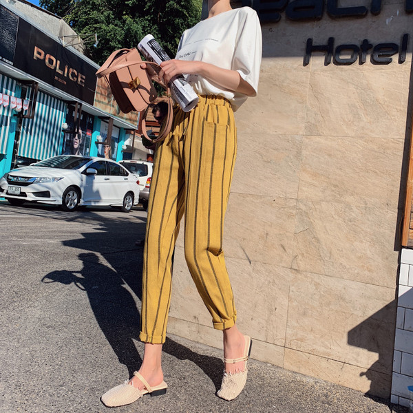 Pantaloni moderni de dama cu cravate-trei culori