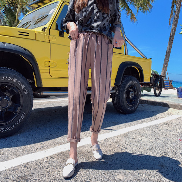 Pantaloni moderni de dama cu cravate-trei culori