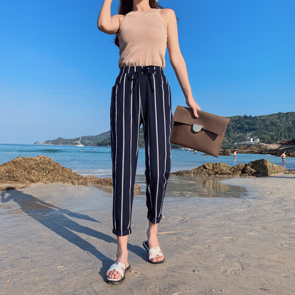 Pantaloni moderni de dama cu cravate-trei culori