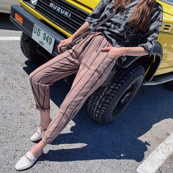 Pantaloni moderni de dama cu cravate-trei culori