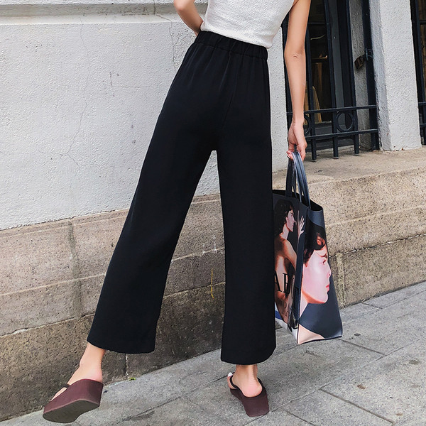 Pantaloni de dama negri cu talie inalta si buzunare