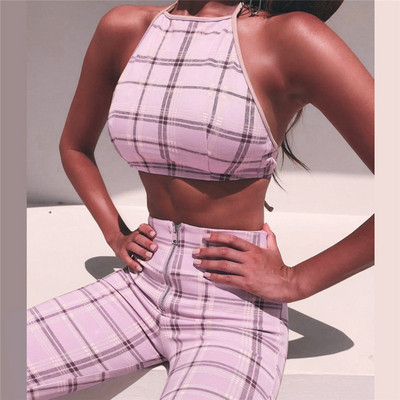 Modern női kockás szett rózsaszínben