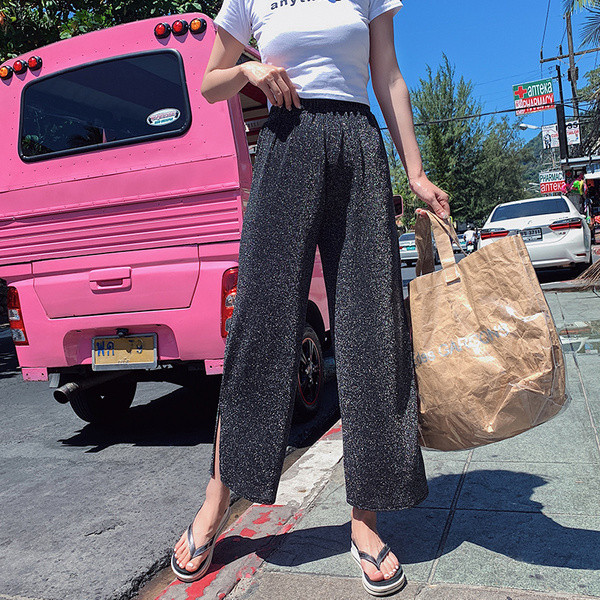 Naprakész, fényes hatású, magas derékú női nadrág