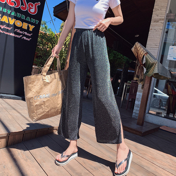 Naprakész, fényes hatású, magas derékú női nadrág