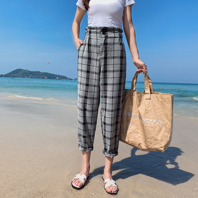 Női kockás nadrág magas derékkal, három színben