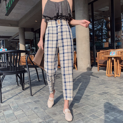 Női kockás nadrág magas derékkal, három színben