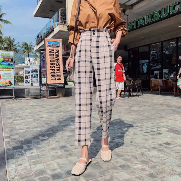 Női kockás nadrág magas derékkal, három színben