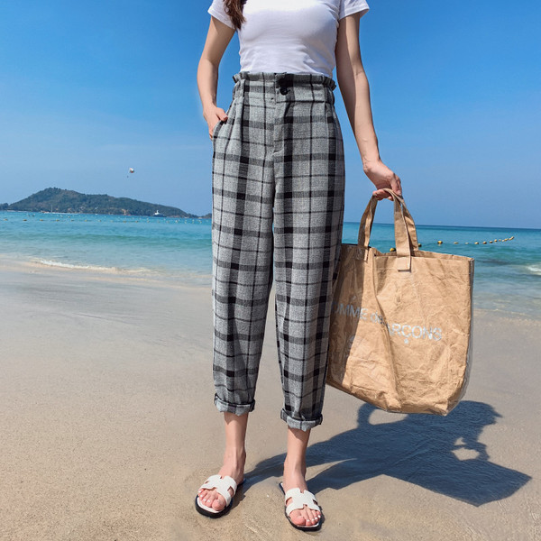Női kockás nadrág magas derékkal, három színben