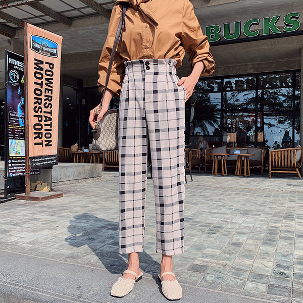 Női kockás nadrág magas derékkal, három színben