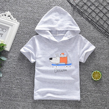 Модерна детска тениска за момчета с качулка и апликация