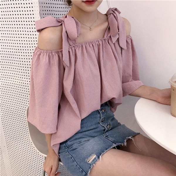 Cămașă modernă de damă cu umerii goi în trei culori