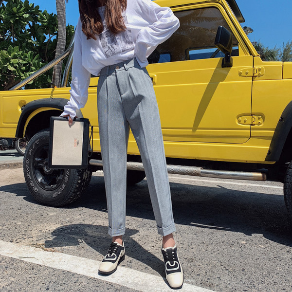 Pantaloni de dama cu talie inalta in patru culori