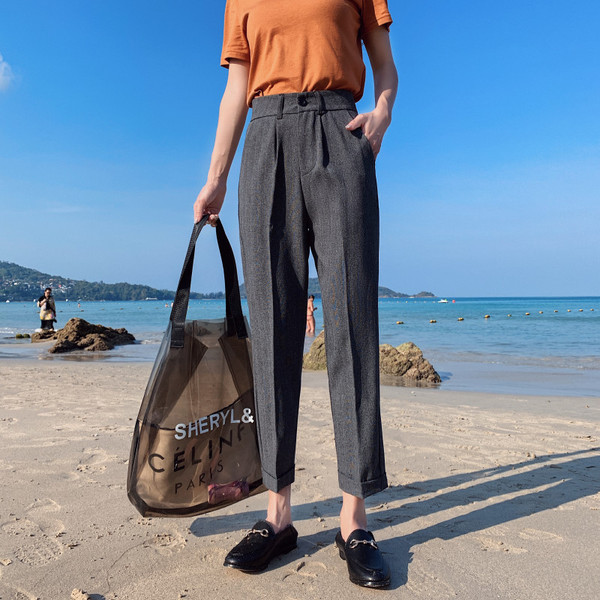 Pantaloni de dama cu talie inalta in patru culori