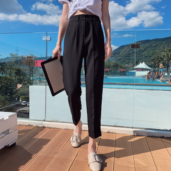 Pantaloni de dama cu talie inalta in patru culori