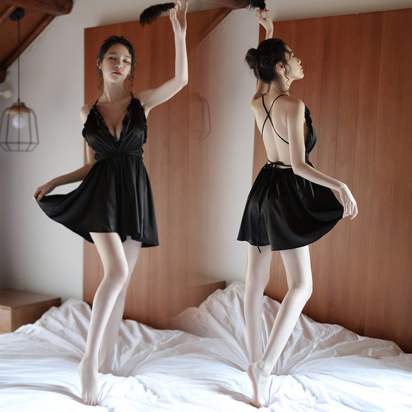 Cămașă de noapte elegantă de damă din satin cu spatele gol în mai multe culori