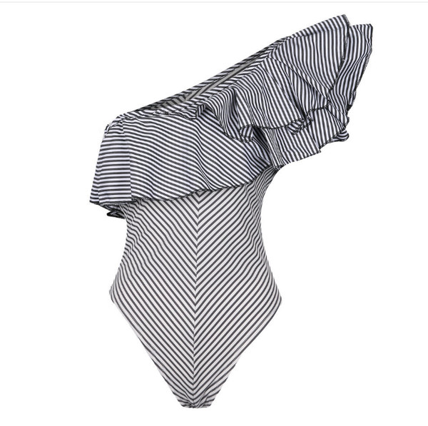 Stílusos női teljes fürdőruha csíkos fekete-fehér öltöny