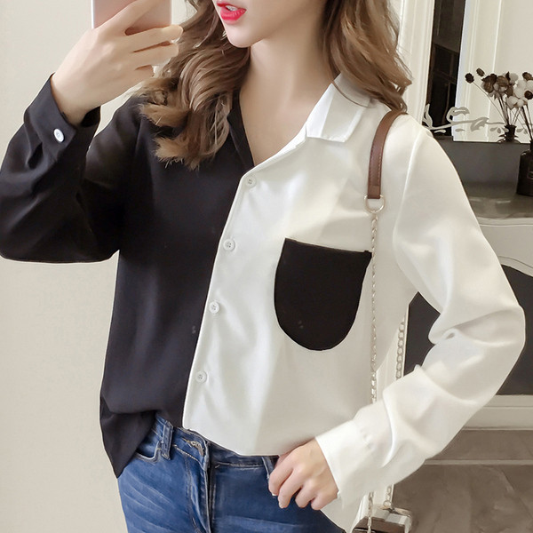 Cămașă modernă de damă cu mâneci lungi și decolteu în V