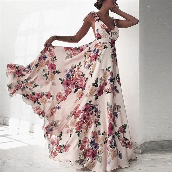 ХИТ стилна дамска дълга рокля с флорален десен в няколко цвята