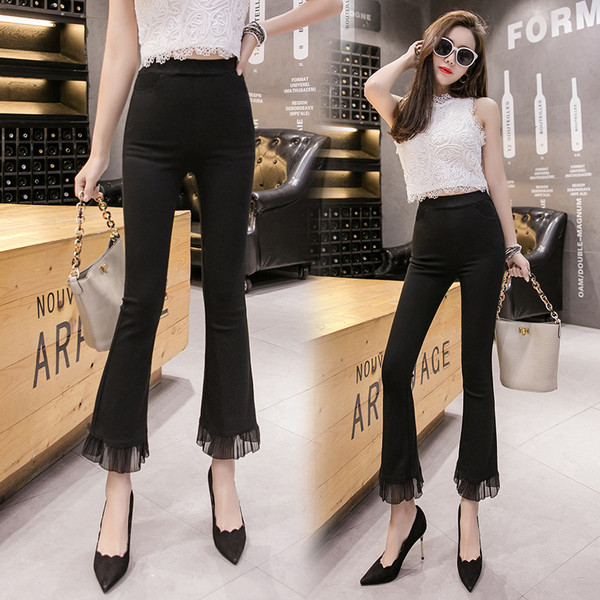 Pantaloni moderni de dama cu talie inalta in negru