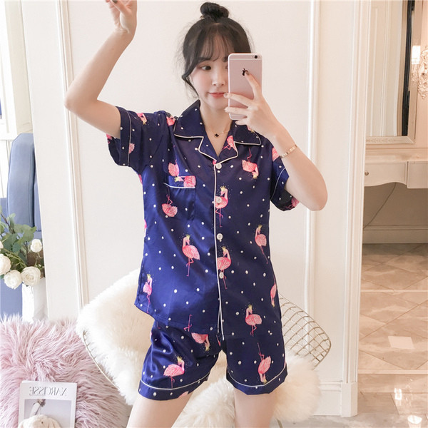 Stílusos női pizsama két részből, kék és zöld mintával