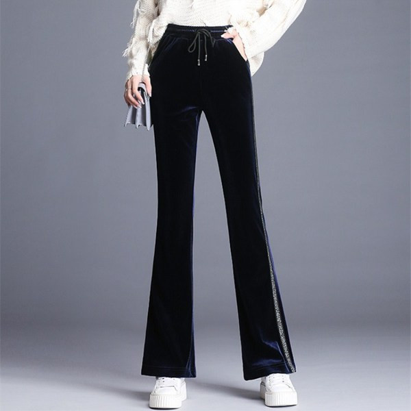 Pantaloni de dama moderni din catifea cu margini in doua culori