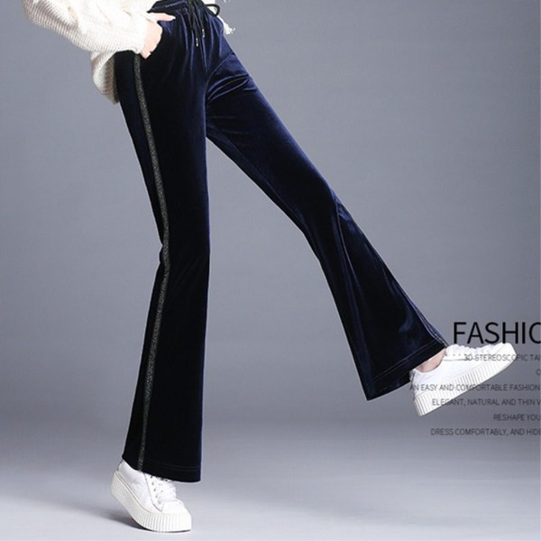 Pantaloni de dama moderni din catifea cu margini in doua culori