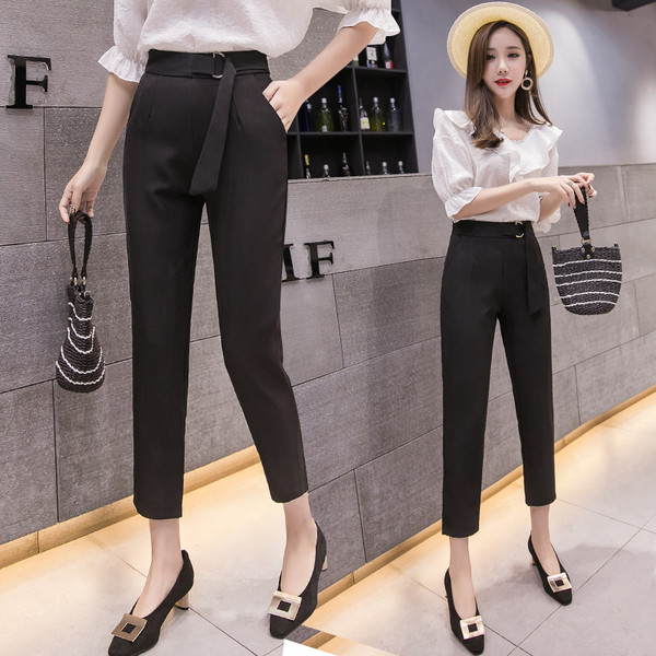 Pantaloni de dama actuali in negru cu talie inalta