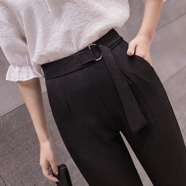 Pantaloni de dama actuali in negru cu talie inalta