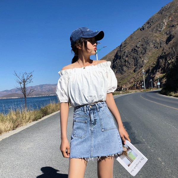 Fusta de dama moderna cu talie inalta si buzunare