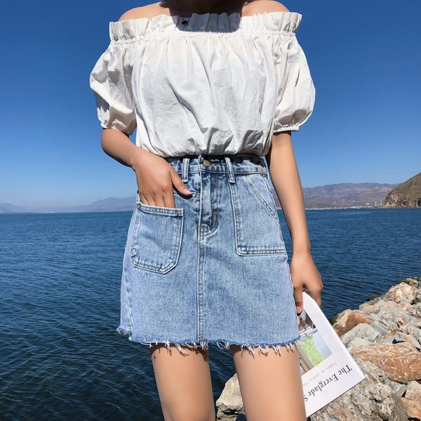 Fusta de dama moderna cu talie inalta si buzunare