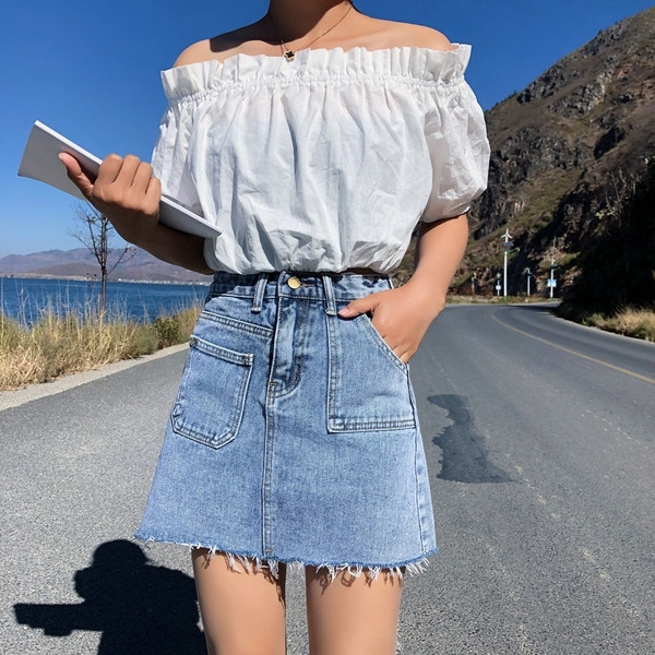 Fusta de dama moderna cu talie inalta si buzunare