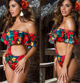 Стилен дамски цял бански с флорални мотиви 