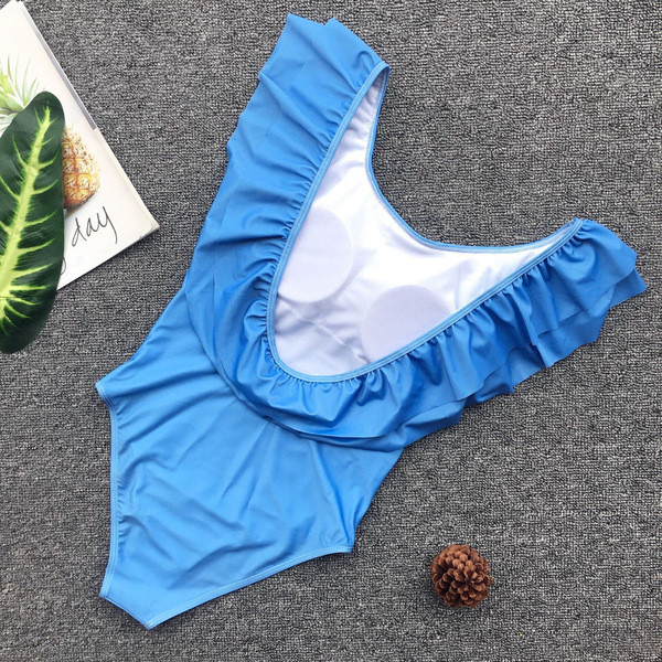 Costum de baie complet nou model cu spatele gol în albastru