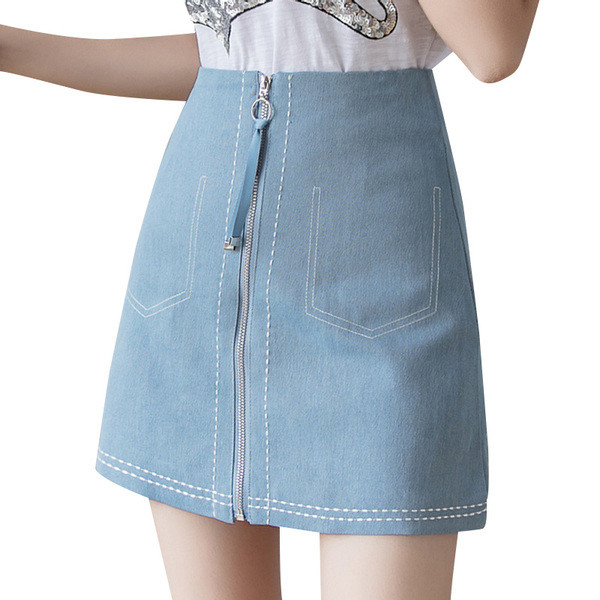 Fusta casual dama in trei culori cu talie inalta si fermoar