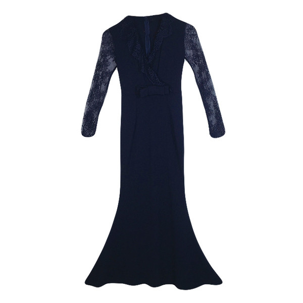 Rochie eleganta lunga de dama cu maneci lungi din dantela in trei culori